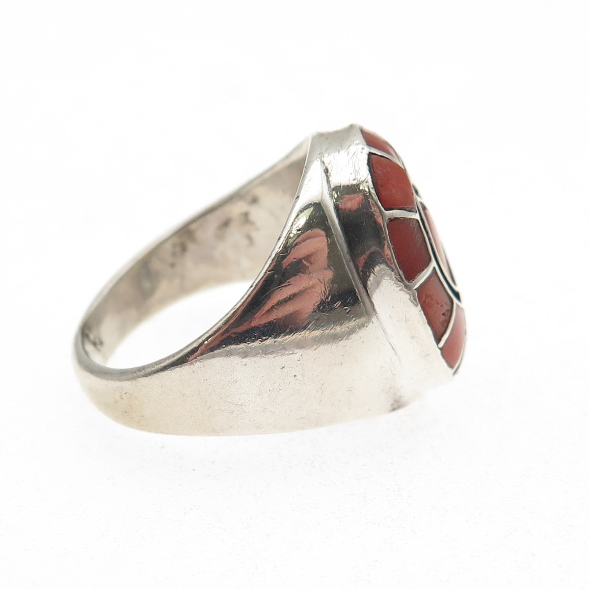 Dicky Amy Quandelacy Zuni Old Pawn Sterling Coral Ring Size 8.5 (missing stone)