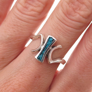 Old Pawn 925 Sterling Silver Vintage Southwestern Turquoise Inlay Ring Size 6.5