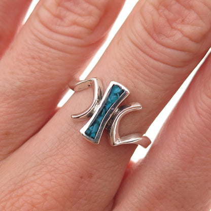 Old Pawn 925 Sterling Silver Vintage Southwestern Turquoise Inlay Ring Size 6.5