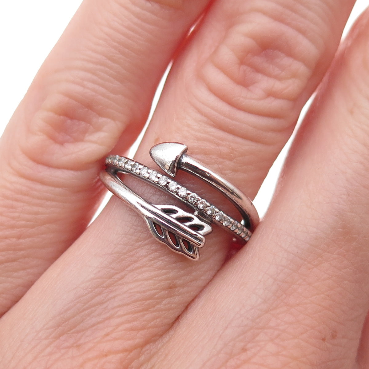Pandora 925 Sterling Silver Round-Cut C Z Loved Sparkling Arrow Ring Size 5.25