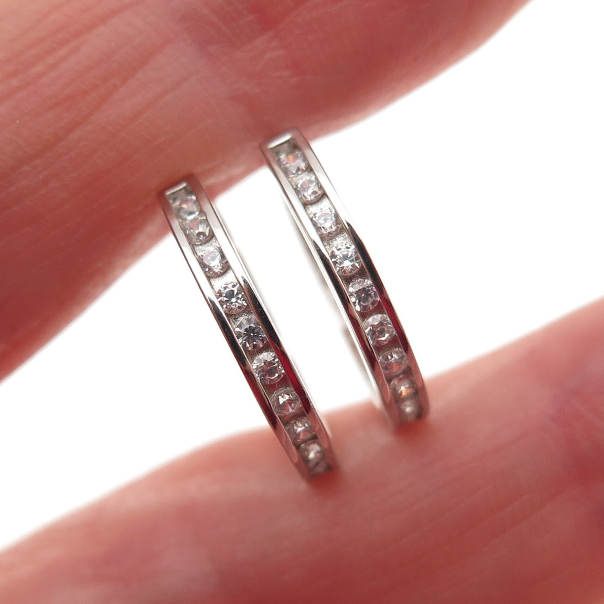 925 Sterling Silver Round-Cut C Z In & Out Hoop Earrings