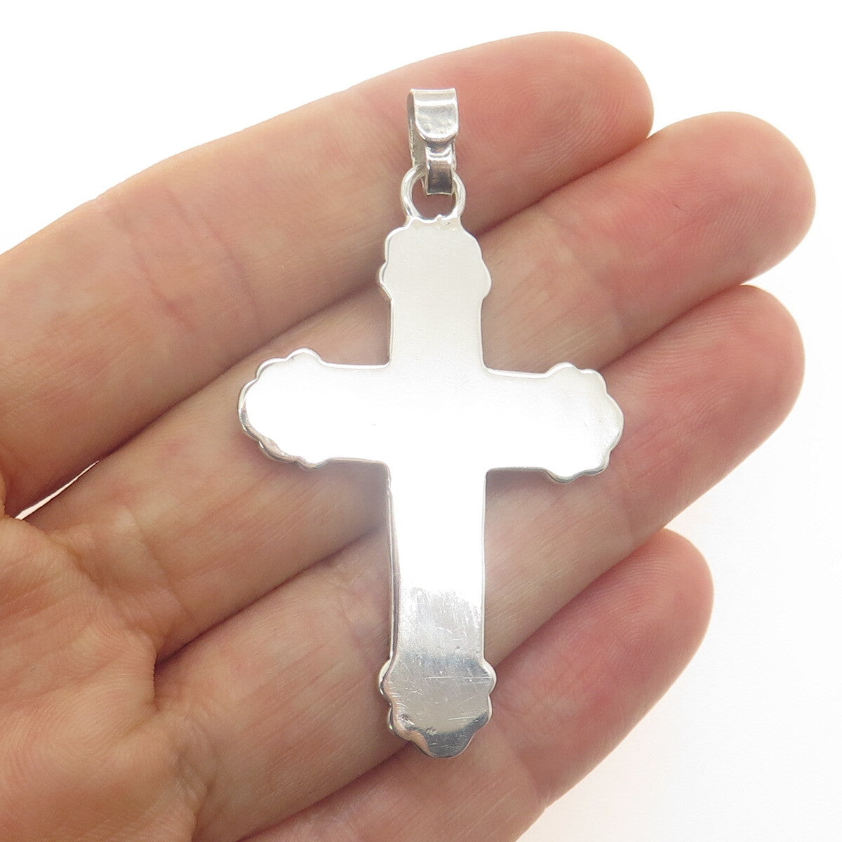 925 Sterling Silver Vintage Enamel Floral Cross Pendant