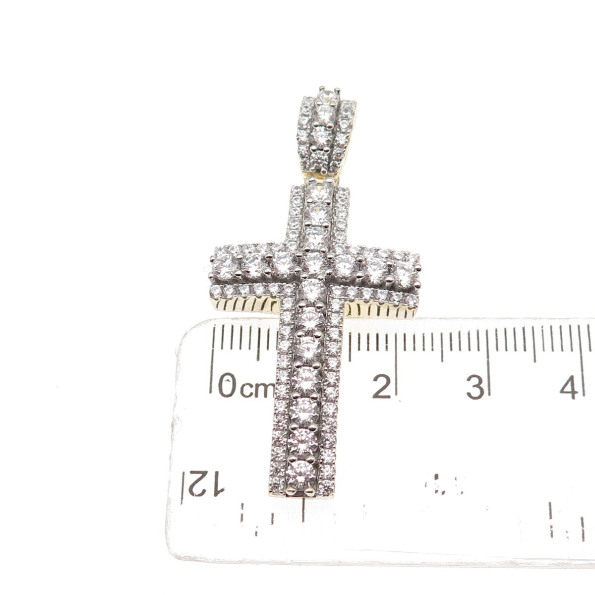 Dadwani 925 Sterling Silver Gold Plated Round-Cut C Z Cross Pendant