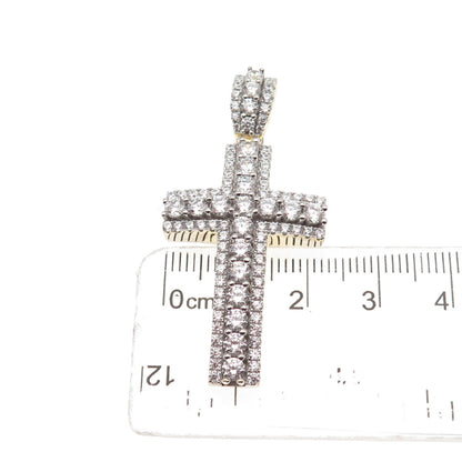 Dadwani 925 Sterling Silver Gold Plated Round-Cut C Z Cross Pendant