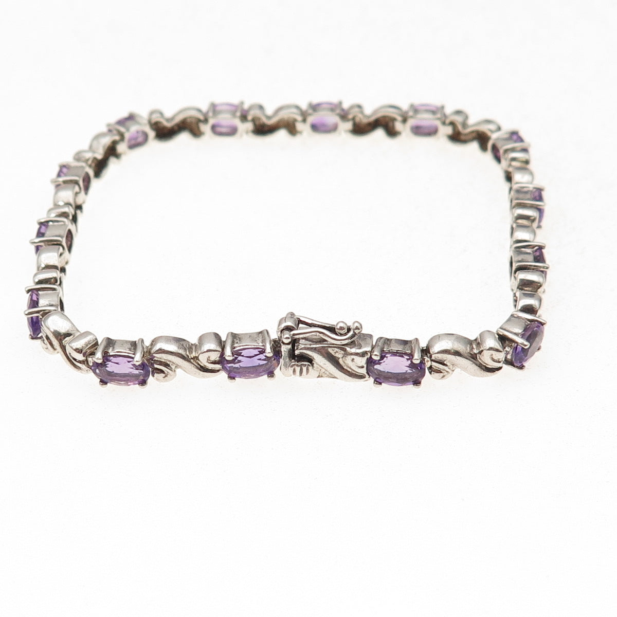 Michelle Albala 925 Sterling Silver Vintage Real Amethyst Bracelet 7.25"