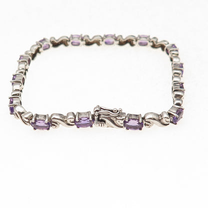 Michelle Albala 925 Sterling Silver Vintage Real Amethyst Bracelet 7.25"