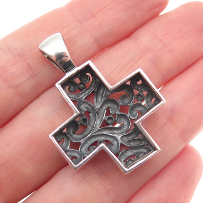 ATI Annika Witt 925 Sterling Silver Vintage Ornate Cross Oxidized Charm Pendant