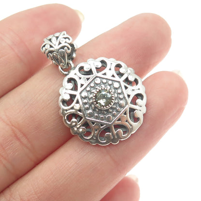 BERIA 925 Sterling Silver Round-Cut Rhinestone Ornate Pendant