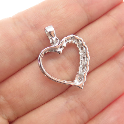 925 Sterling Silver Real Round-Cut Diamond Heart Minimalist Charm Pendant