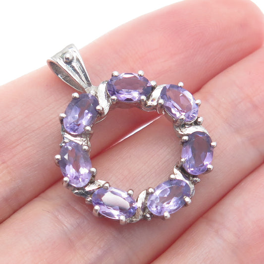 925 Sterling Silver Real Oval-Cut Amethyst Circle Minimalist Pendant