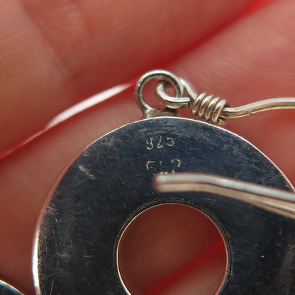 925 Sterling Silver Vintage Real Mother-of-Pearl Disc Dangle Earrings