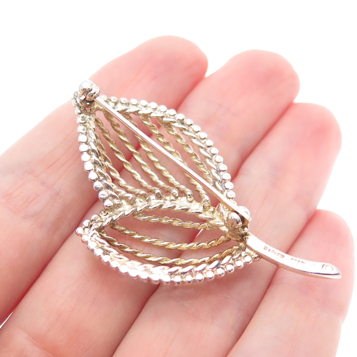 NAPIER 925 Sterling Silver Gold Plated Vintage Floral Leaf Pin Brooch