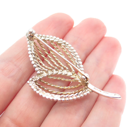 NAPIER 925 Sterling Silver Gold Plated Vintage Floral Leaf Pin Brooch