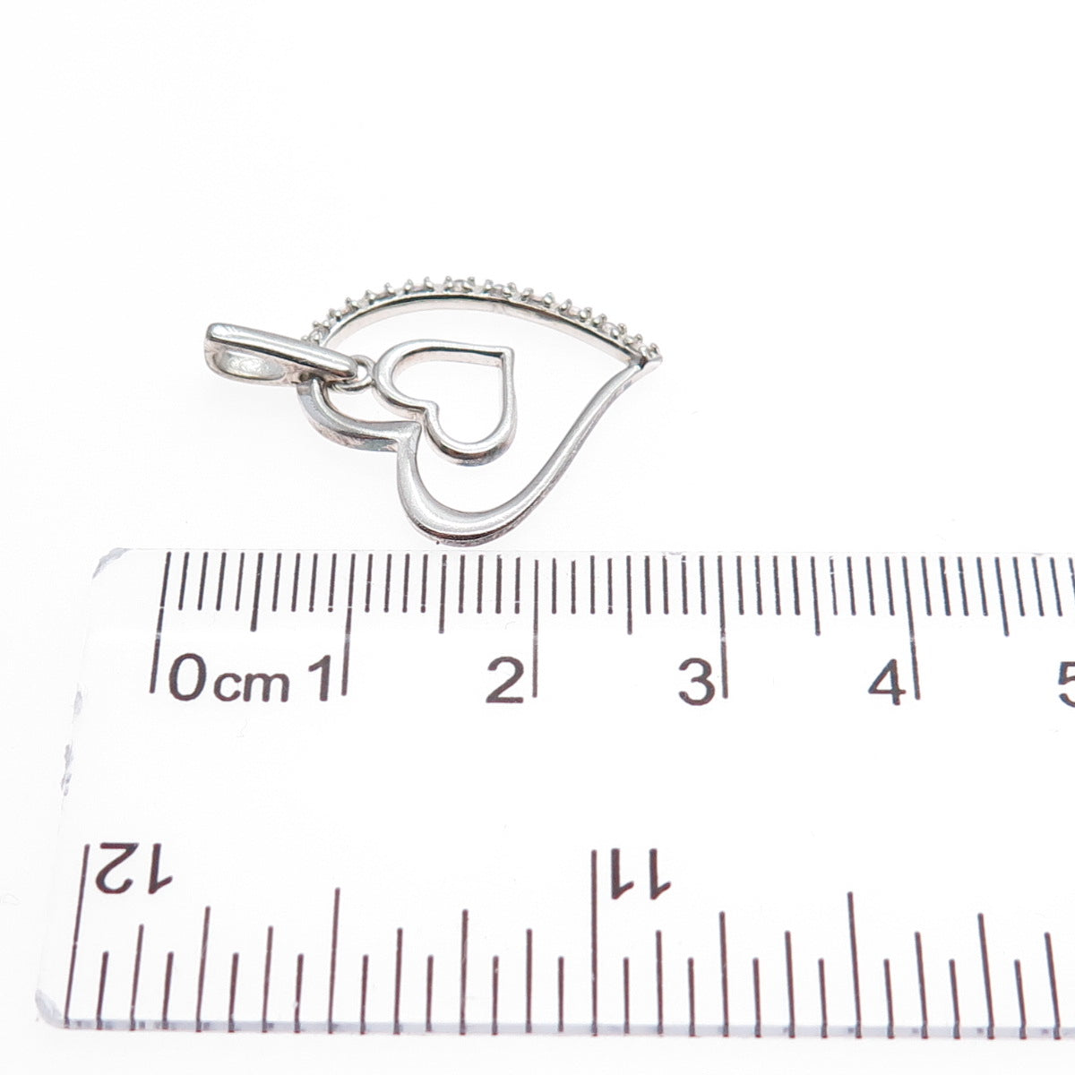 CHARLES WINSTON 925 Sterling Silver Round-Cut C Z Heart Charm Pendant