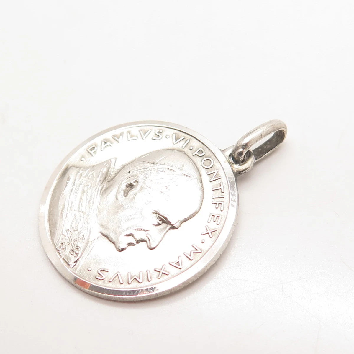 800 Silver Vintage Roma Pope Paulus VI Pontifex Max. Medal Pendant