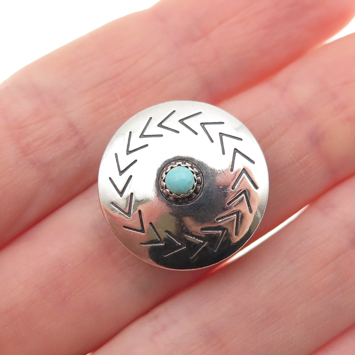 Old Pawn 925 Sterling Silver Vintage Turquoise Snake Eye Concho Clip Button
