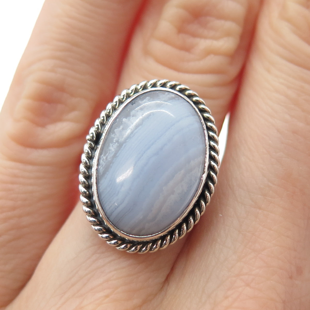 GILO & GRACE NAKAI NAVAJO Old Pawn 925 Sterling Silver Lace Agate Ring Size 5.75