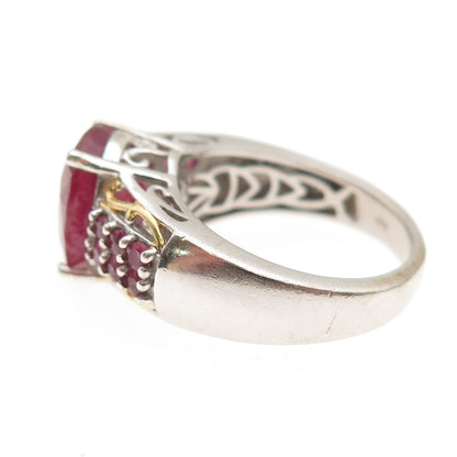 Chuck Clemency 925 Sterling Silver 2-Tone Real Ruby Ring Size 8.25
