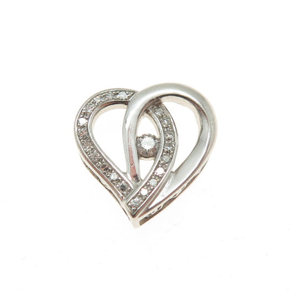 925 Sterling Silver Real Round-Cut Diamond Interlocked Heart Slide Pendant