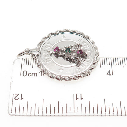 925 Sterling Silver Vintage Rhinestone Merry Christmas Tree Charm Pendant