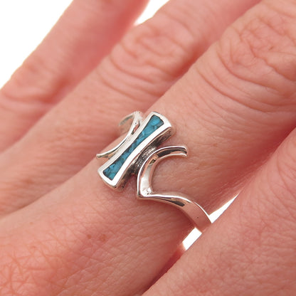 Old Pawn 925 Sterling Silver Vintage Southwestern Turquoise Inlay Ring Size 6.5