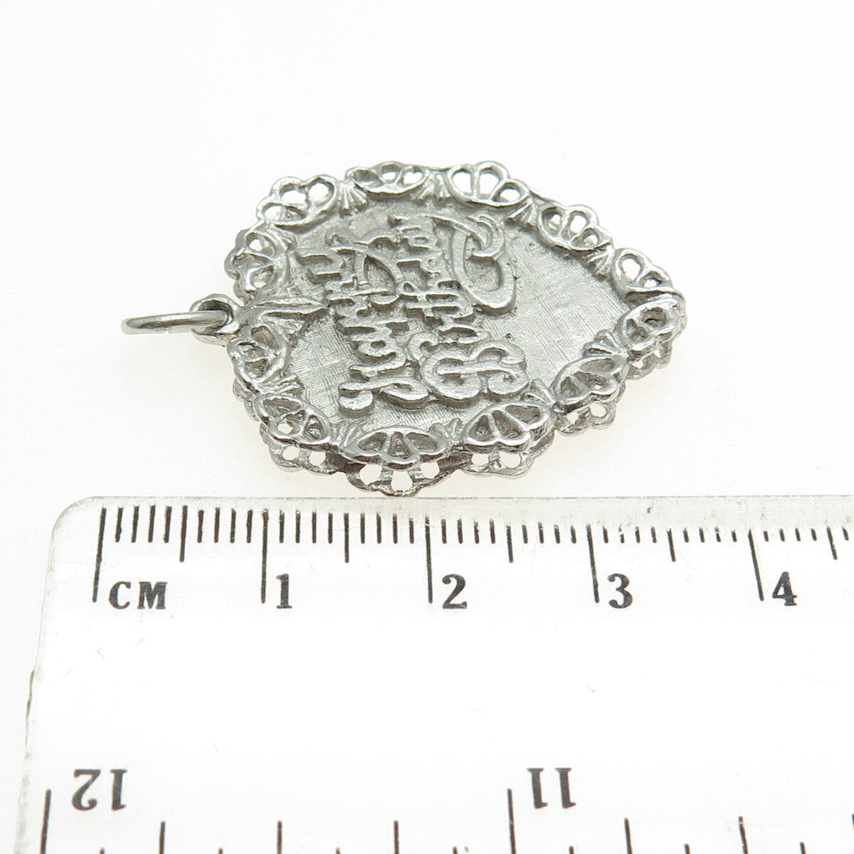 925 Sterling Silver Vintage "Happy Birthday" Ornate Heart Pendant