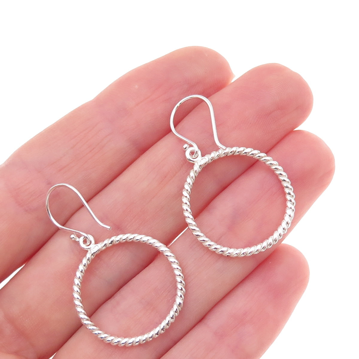 925 Sterling Silver Twisted Circle Dangle Earrings