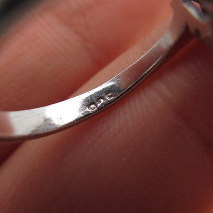 925 Sterling Silver Vintage Real Oval-Cut Amethyst & Round-Cut C Z Ring Size 6