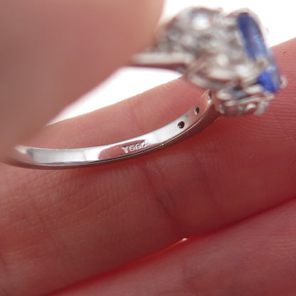 925 Sterling Silver Real Tanzanite & White Topaz Ring Size 8