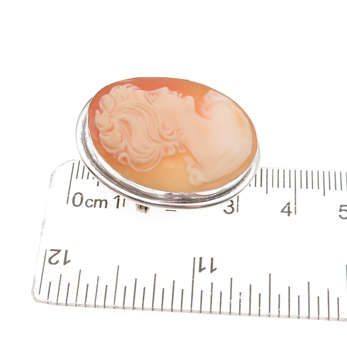 800 Silver Vintage Real MOP Carved Lady Cameo Pin Brooch / Pendant