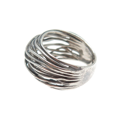 925 Sterling Silver Vintage Modernist Nest Oxidized Ring Size 7.5