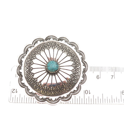 Arnold Blackgoat Navajo Old Pawn 925 Sterling Vintage Turquoise Concho Brooch