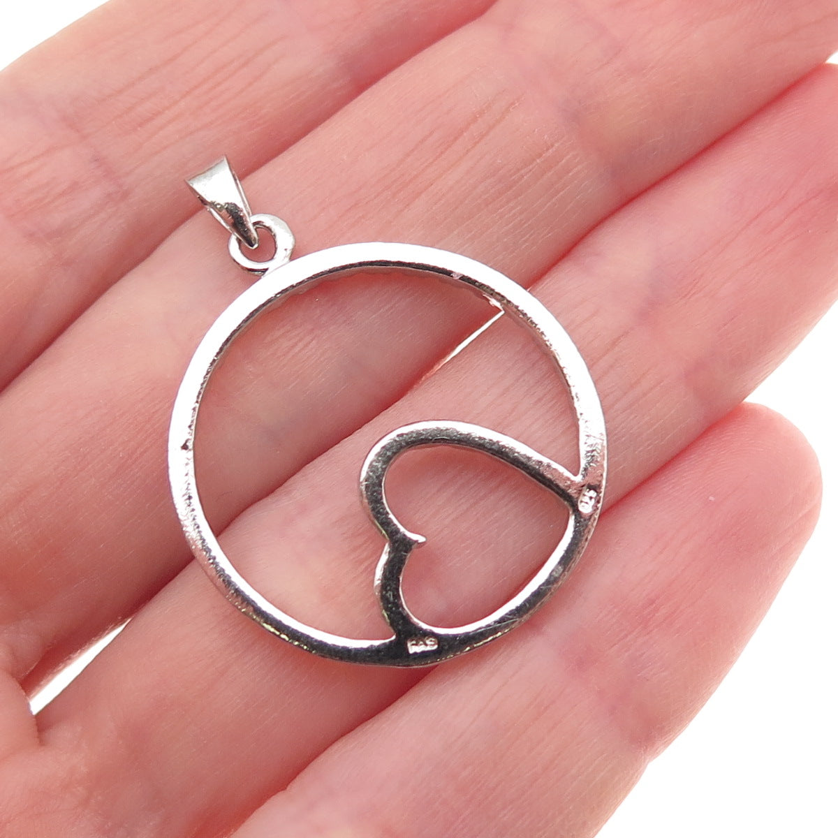 925 Sterling Silver Real Diamond Accent Heart Circle of Life Charm Pendant