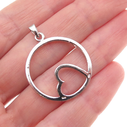 925 Sterling Silver Real Diamond Accent Heart Circle of Life Charm Pendant