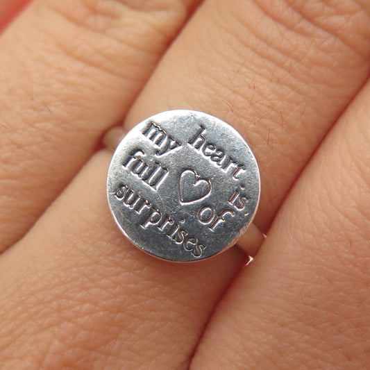 925 Sterling Silver Vintage My Heart is Full of Surprises Ring Size 7.25