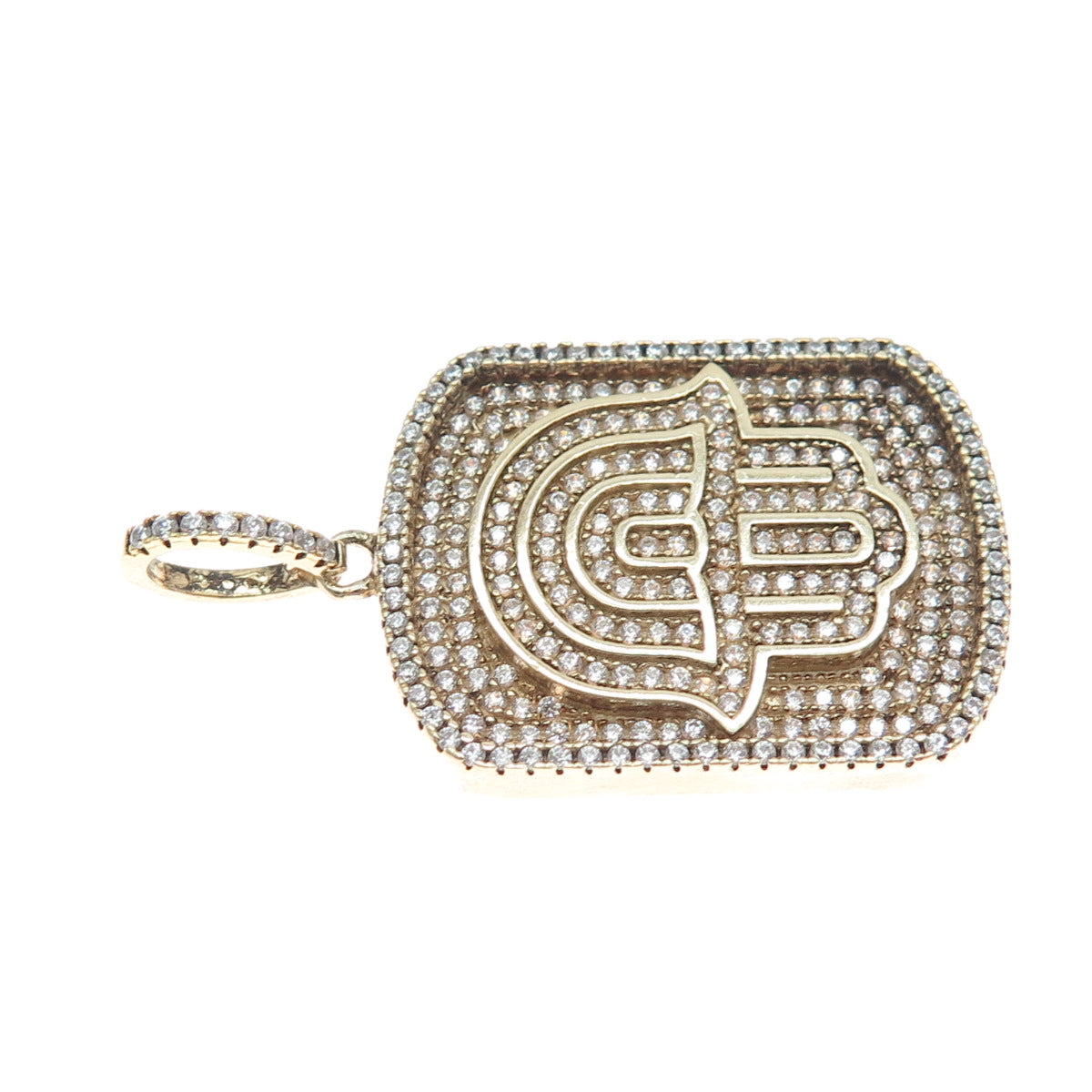 DESIGNS BY YAGI 925 Sterling Silver Gold Plated C Z Hamsa Hand of Fatima Pendant