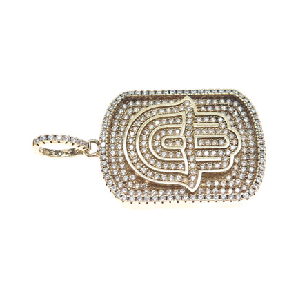 DESIGNS BY YAGI 925 Sterling Silver Gold Plated C Z Hamsa Hand of Fatima Pendant