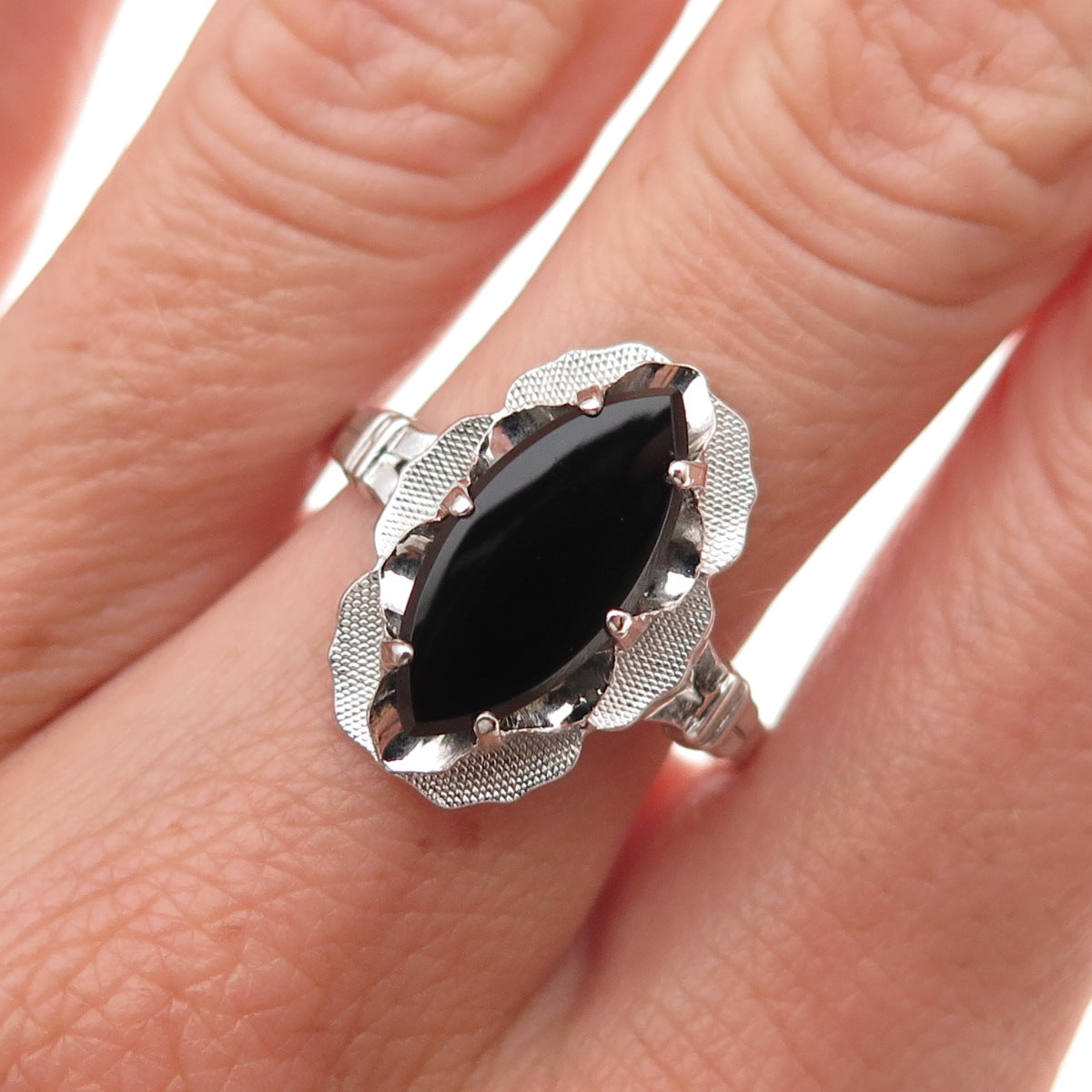 Clark & Coombs 925 Sterling Silver Antique Art Deco Real Black Onyx Ring Size 10