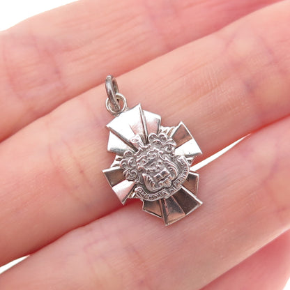 925 Sterling Silver Antique Art Deco Amicitia Fraternitas Cross Charm Pendant