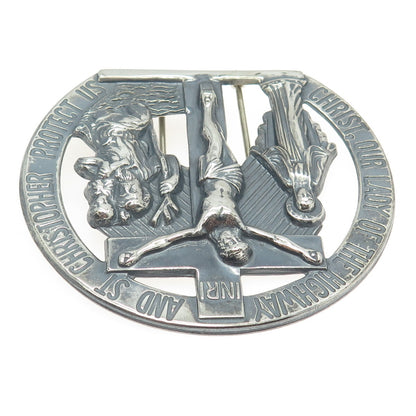 HAYWARD 925 Sterling Silver Antique Crucifix St Mary & Christopher Religious Pin