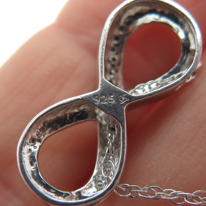 925 Sterling Silver Real Diamond Infinity Pendant Singapore Chain Necklace 18"