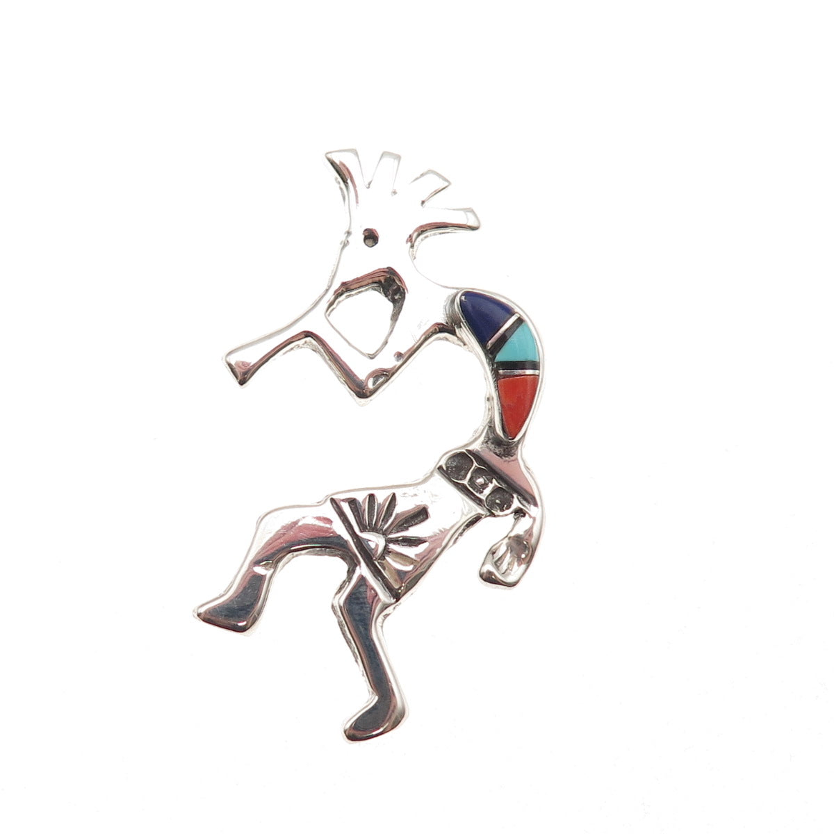 Arnold Maloney Navajo Old Pawn 925 Sterling Vintage Multi-Gem Kokopelli Pendant