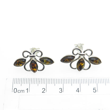 925 Sterling Silver Vintage Real Baltic Amber Stud Earrings