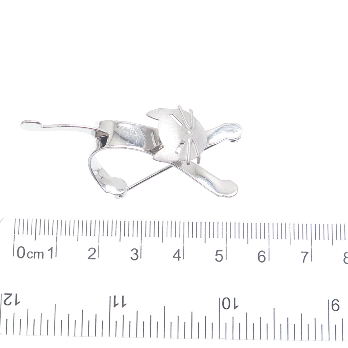 BEAU 925 Sterling Silver Vintage Stretching Cat Movable Head Pin Brooch