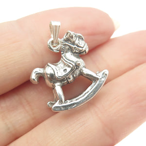 925 Sterling Silver Vintage Rocking Horse 3D Pendant