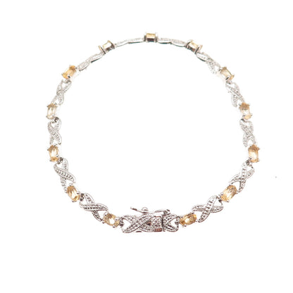 Dee Berkle 925 Sterling Silver Real Diamond & Citrine Infinity Link Bracelet 7"