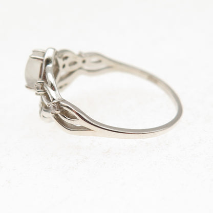 925 Sterling Silver Vintage Real Moonstone & C Z Oxidized Ring Size 9.25