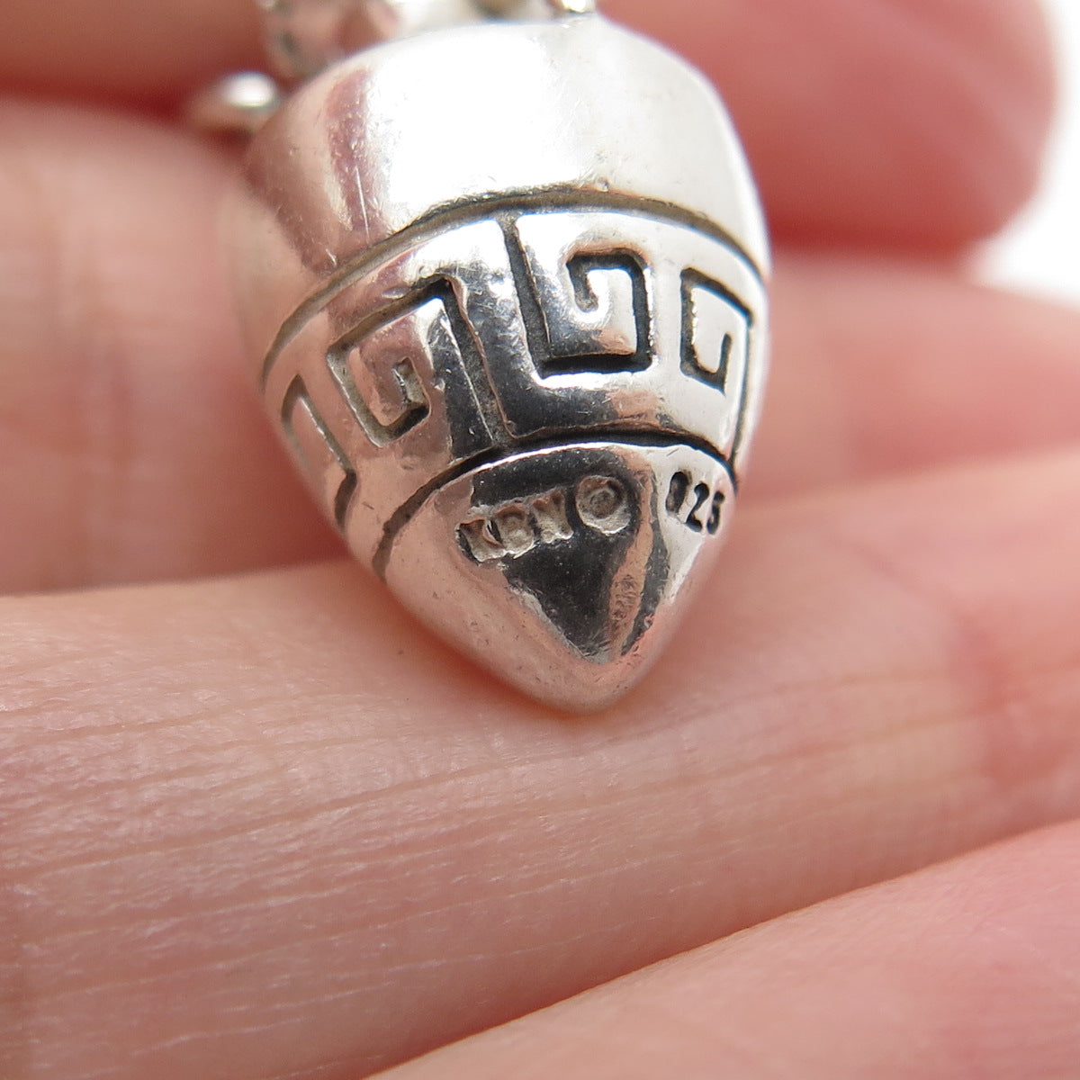 KABANA Sterling Silver Vintage Blue Glass Tribal Vase Minimalist Charm Pendant