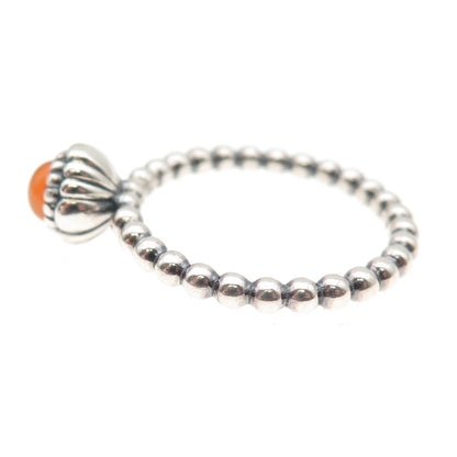 PANDORA 925 Sterling Silver Real Carnelian Birthday Blooms July Ring Size 8.25