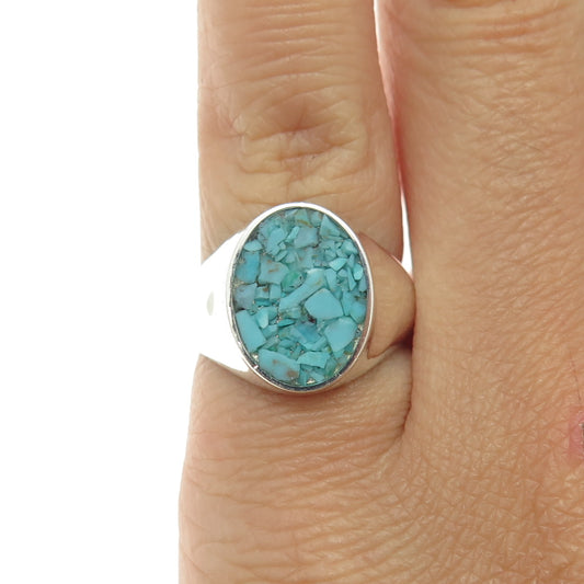 STULLER 925 Sterling Silver Vintage Real Turquoise Inlay Signet Ring Size 5